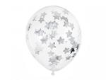 Balony z konfetti - gwiazdki, 30cm, srebrny (1 op. / 6 szt.) w sklepie internetowym DodatkiWeselne.pl