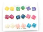 Zestaw 9 par kolczyków kwadraty - różnokolorowe Set of 9 pairs of square earrings - multi-colored w sklepie internetowym byBOCIEK.pl