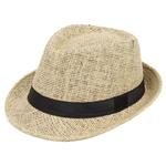 Klasyczny kapelusz Trilby beżowy z czarnym otokiem R151 w sklepie internetowym sklepmatrix.pl