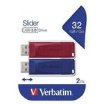 Verbatim USB flash disk, USB 2.0, 32GB, Slider, niebieski, czerwony, 49327, USB A, usb z wysuwanym złączem. 2 szt w sklepie internetowym a4XL.pl