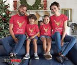 Zestaw świątecznych koszulek rodzinnych na sztuki Renifer czerwony + imiona dla taty, mamy, syna, córki na prezent, pod choinkę w sklepie internetowym dirtyshop.pl