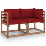 VidaXL Ogrodowa sofa 2-os. z palet, z czerwonymi poduszkami, sosna w sklepie internetowym SaleDay.pl