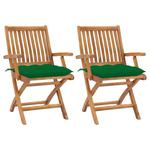 VidaXL Krzesła ogrodowe, 2 szt., zielone poduszki, lite drewno tekowe w sklepie internetowym SaleDay.pl