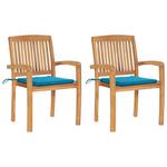 VidaXL Krzesła ogrodowe, 2 szt., niebieskie poduszki, drewno tekowe w sklepie internetowym SaleDay.pl