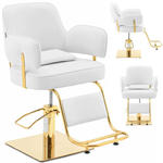 Fotel fryzjerski barberski kosmetyczny z podnóżkiem Physa OSSETT - biały ze złotem w sklepie internetowym Hurtownia Przemysłowa