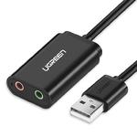 Zewnętrzna karta dźwiękowa muzyczna adapter USB - 3.5mm mini jack kabel 15cm czarny w sklepie internetowym Hurtownia Przemysłowa