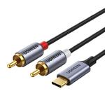 Kabel przewód audio dźwiękowy USB-C męski - 2RCA męski 1.5m szary w sklepie internetowym Hurtownia Przemysłowa