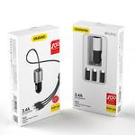 3w1 ładowarka samochodowa USB + wbudowany kabel Lightning USB-C micro USB czarny w sklepie internetowym Hurtownia Przemysłowa