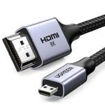 Kabel przewód przejściówka micro HDMI - HDMI 2.1 8K 2m szary w sklepie internetowym Hurtownia Przemysłowa