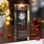 RÓŻA 3D Kwiat Miłości ♥ wysoki personalizowany świecznik • GRAWER 3D w sklepie internetowym Kryształy3D.pl