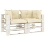 Emaga Ogrodowa sofa 2-osobowa z palet, z kremowymi poduszkami, drewno w sklepie internetowym emaga.pl