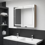 Emaga Szafka łazienkowa z lustrem i LED, biel i dąb, 80x12x68 cm w sklepie internetowym emaga.pl