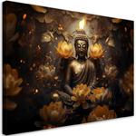 Emaga Obraz na płótnie, Złoty Budda i kwiaty lotosu - 90x60 w sklepie internetowym emaga.pl