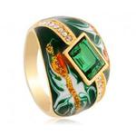 Stylowy pierścień platerowany złotem z kryształami Swarovskiego (złoto - zielony) w sklepie internetowym Fantaste