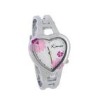 Stylowy zegarek z tarczą w kształcie serca i kwiatami z bransoletą (biało różowy) w sklepie internetowym Fantaste