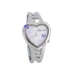 Stylowy zegarek z tarczą w kształcie serca i kwiatami z bransoletą (biało fioletowy) w sklepie internetowym Fantaste