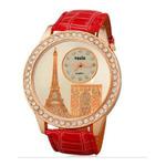 Stylowy damski kwarcowy zegarek Paryż Wieża Eiffla (czerwony) w sklepie internetowym Fantaste