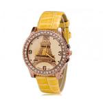 Damski zegarek kwarcowy okrągły na rękę - motyw Paryż Wieża Eiffle'a (żółty) w sklepie internetowym Fantaste