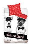 Pościel bawełniana 160x200 Psy Pieski biała czerwona kapelusze muchy 4740 w sklepie internetowym Karo.waw.pl