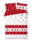 Pościel bawełniana 200x220 Nordic 002 Świąteczna dwustronna biała czerwona renifery śnieg śnieżynki 2498 Faro w sklepie internetowym Karo.waw.pl