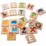 Drewniane literki do nauki dla dzieci - litery wraz z obrazkami, pierwsze słowa, Plan Toys w sklepie internetowym MądreSzkraby