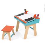 Drewniany zestaw stolik plastyczny i krzesełko dla chłopca- stolik kredowy + organizery, JANOD J09616 - niebieski w sklepie internetowym MądreSzkraby