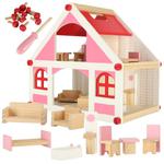 Domek dla lalek drewniany różowy montessori mebelki akcesoria 36cm w sklepie internetowym karnatka.pl