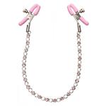 Różowy łańcuszek z zaciskami na sutki ozdobiony kryształkami w sklepie internetowym Sexshop112.pl