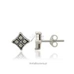 Kolczyki srebrne z markazytami na wkrętki - małe kwadraciki w sklepie internetowym AnKa Biżuteria