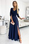 AMBER Sukienka suknia maxi długa z koronką i rozporkiem granatowa w sklepie internetowym Divine Wear 