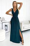 LUIZA Sukienka maxi długa rozkloszowana brokatowa butelkowa zieleń w sklepie internetowym Divine Wear 