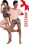 ZESTAW Piżama w kropeczki krótkie spodnie + Piżam mocca długie spodnie P-374/1+P373/1 w sklepie internetowym Ulubionabielizna.pl