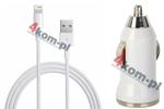 Ładowarka samochodowa + 2m. Kabel USB 8pin iPhone iPod iPad - Biały w sklepie internetowym 4kom.pl