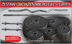 Zestaw obciążenie MICRO GEL + gryfy - 93kg (4x10 kg + 4x5 kg + 4x2.5 kg + 4x1.25 kg + gryf łamany pojedynczo + gryf prosty 182cm + 2x gryfik 36cm) w sklepie internetowym CentrumKulturystyki.pl 