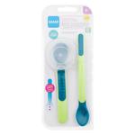 MAM Heat Sensitive Spoons & Cover 6m+ Green naczynia Łyżka długa 1 sztuka + łyżka krótka 1 sztuka + etui na łyżkę dla dzieci w sklepie internetowym ELNINO PARFUM