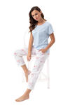 Piżama damska LUNA kod 667 niebieska biała kwiaty koronka w sklepie internetowym SklepKZ