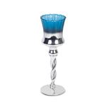 Świecznik dekoracyjny CLARE2 10x30 Eurofirany srebrny niebieski kielich na ozdobnej nóżce w sklepie internetowym SklepKZ