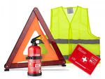 Zestaw pierwszej pomocy: Apteczka samochodowa + gaśnica proszkowa + kamizelka odblaskowa + trójkąt ostrzegawczy w sklepie internetowym dwr.com.pl