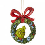 Grinch i świąteczny wianek zawieszka z bajki "Grinch Świąt nie będzie" Grinch Peeking Through Wreath 6006571 Jim Shore figurka dekoracja pokój dziecięcy w sklepie internetowym MoodGood.pl