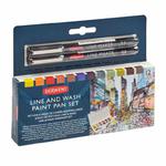 Farby akwarelowe w kostkach Derwent Line&Wash Paint Pan Set - 12 kolorów + cienkopisy w sklepie internetowym Świat Artysty 