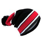 Czapka beanie w paski z pomponem czerwono - czarna w sklepie internetowym RockZone.pl