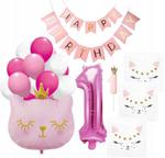 Zestaw balonów roczek 1 urodziny różowe kotek hel w sklepie internetowym nasze ledy