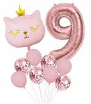 Zestaw balonów dziewiąte 9 urodziny kotek różowy w sklepie internetowym nasze ledy