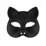 Maska wenecka czarna kot z wąsami kocia na oczy wiązana brokatowa karnawał w sklepie internetowym nasze ledy