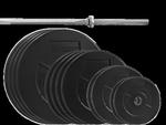 Zestaw 80kg (4x10, 4x5, 2x,2,5, 2x1,25) Obciążenie bitumiczne 29mm + gryf prosty 180cm w sklepie internetowym Platinum Fitness 