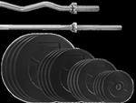 Zestaw 90kg (4x10, 4x5, 4x,2,5, 4x1,25) Obciążenie bitumiczne 29mm + 2 gryfy w sklepie internetowym Platinum Fitness 