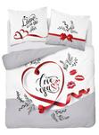 Pościel bawełniana 160x200 Biała Szara Czerwona Love You Serca Usta Miłość dla pary Dwustronna w sklepie internetowym Madley
