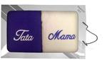 Komplet ręczników w pudełku 2 szt. 70x140 Mama Tata kremowy fioletowy 21 w sklepie internetowym Madley