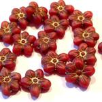 Koraliki Czech Glass Flowers lovely 14x13mm matte coral red /old patina - 5 szt w sklepie internetowym Image-Arte