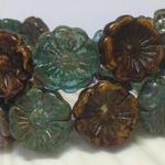 Koraliki Czech Glass Beads Hawaii Flower 22 mm mix/picasso opaque brown/transp. green w sklepie internetowym Image-Arte